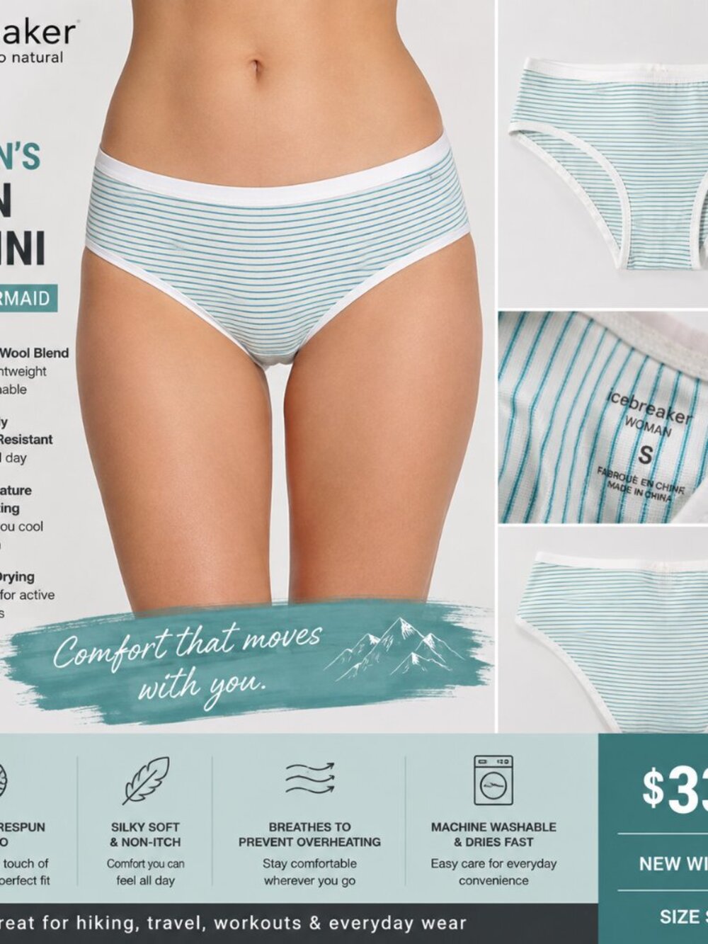 🏔️ Icebreaker Women’s Siren Hipkini Merino Wool Underwear – Size Small – NWT